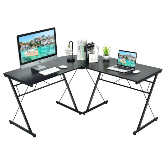 59” L-Shaped Corner Desk – Black Home Office Computer Workstation