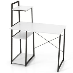 Compact Computer Desk with 4-Tier Shelves – White