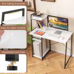 Compact Computer Desk with 4-Tier Shelves – White