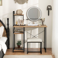 Compact Computer Desk with 4-Tier Shelves – Natural