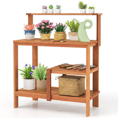 Outdoor Wooden Garden Potting Workstation with Open Shelves