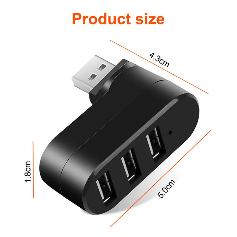 3-Port USB 2.0 Mini Rotating Hub Adapter