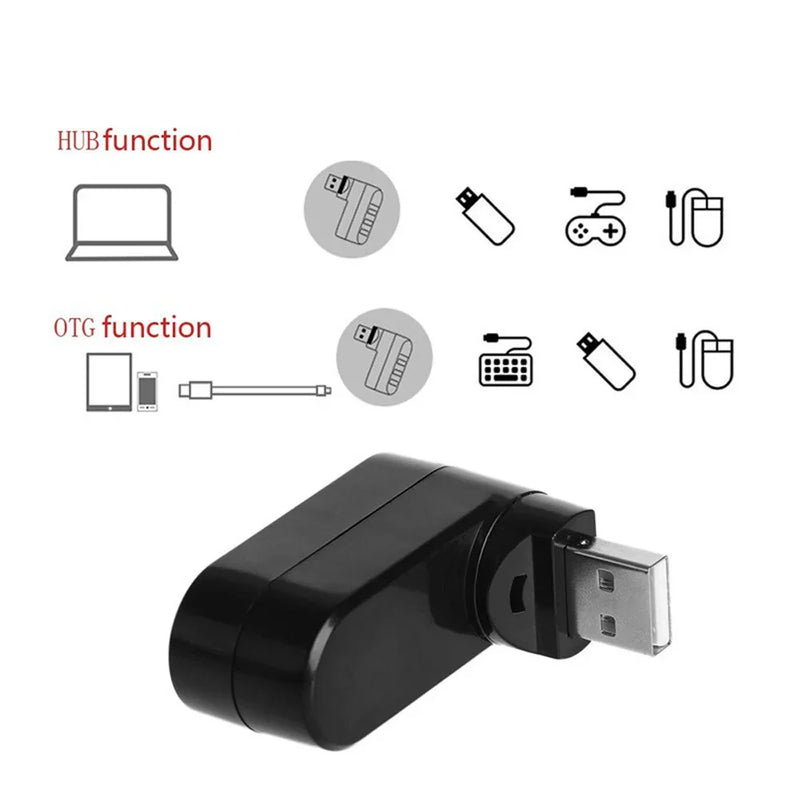 3-Port USB 2.0 Mini Rotating Hub Adapter
