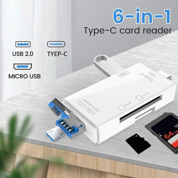 6-in-1 Multifunction USB 3.0 Type-C Card Reader Adapter