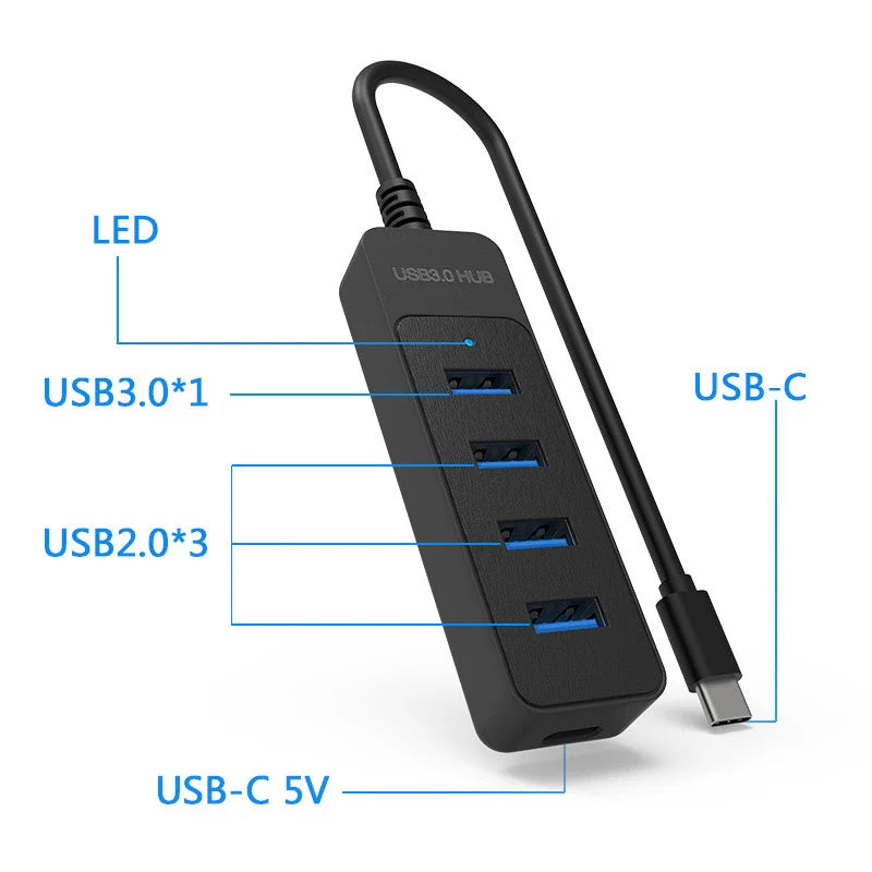 USB 3.0 Type-C 4-Port High-Speed Hub Adapter
