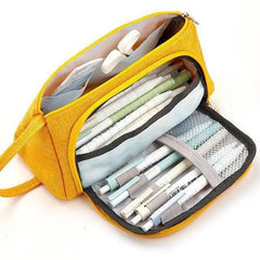 Large Capacity Vintage Grid Pencil Case for Students
