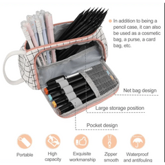 Large Capacity Vintage Grid Pencil Case for Students