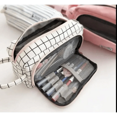 Large Capacity Vintage Grid Pencil Case for Students