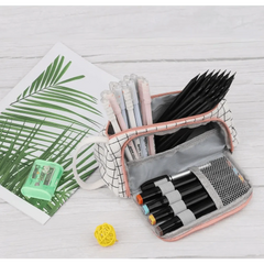 Large Capacity Vintage Grid Pencil Case for Students