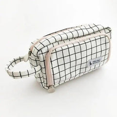Large Capacity Vintage Grid Pencil Case for Students