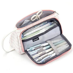 Large Capacity Vintage Grid Pencil Case for Students