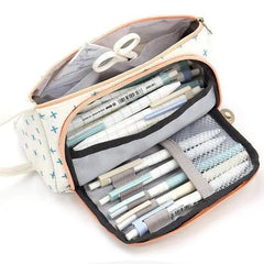 Large Capacity Vintage Grid Pencil Case for Students