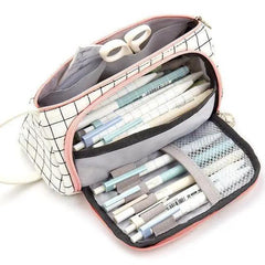 Large Capacity Vintage Grid Pencil Case for Students