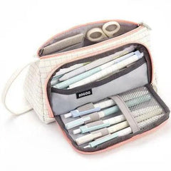 Large Capacity Vintage Grid Pencil Case for Students