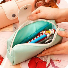 Candy Color PU Leather Pencil Case with Metal Button