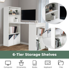 Computer Desk with 6-Tier Storage Shelves – White