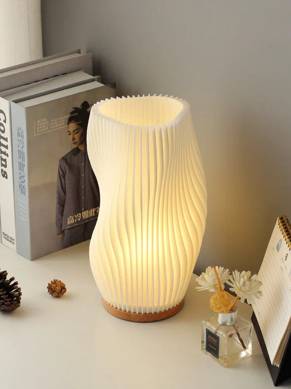 French Cream Style 3D Pleated Bedside Desk Table Lamp
