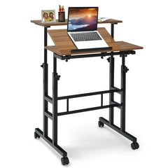 Adjustable Mobile Standing Desk with Tilting Top – Walnut