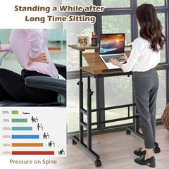 Adjustable Mobile Standing Desk with Tilting Top – Walnut