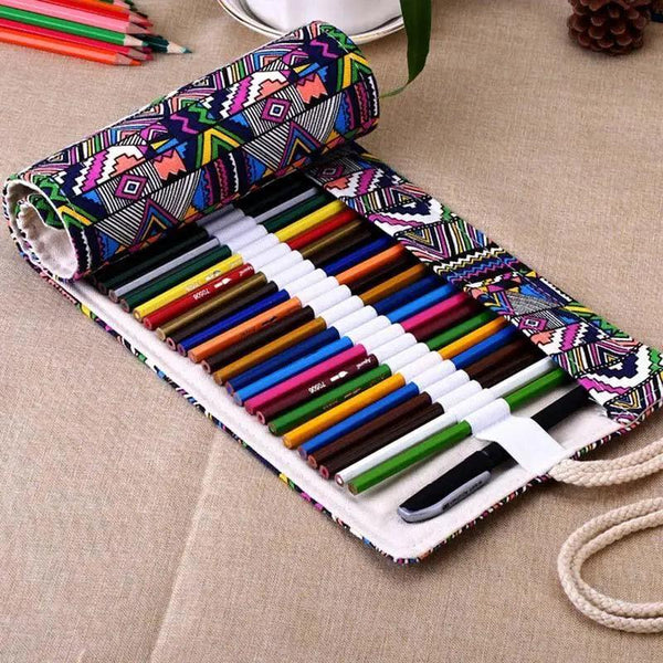 Roll-Up Canvas Pencil Wrap Bag for School