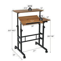 Adjustable Mobile Standing Desk with Tilting Top – Walnut